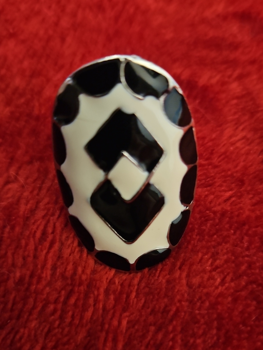 Costume Jewelry Black and White Geometric Enamel Statement Ring